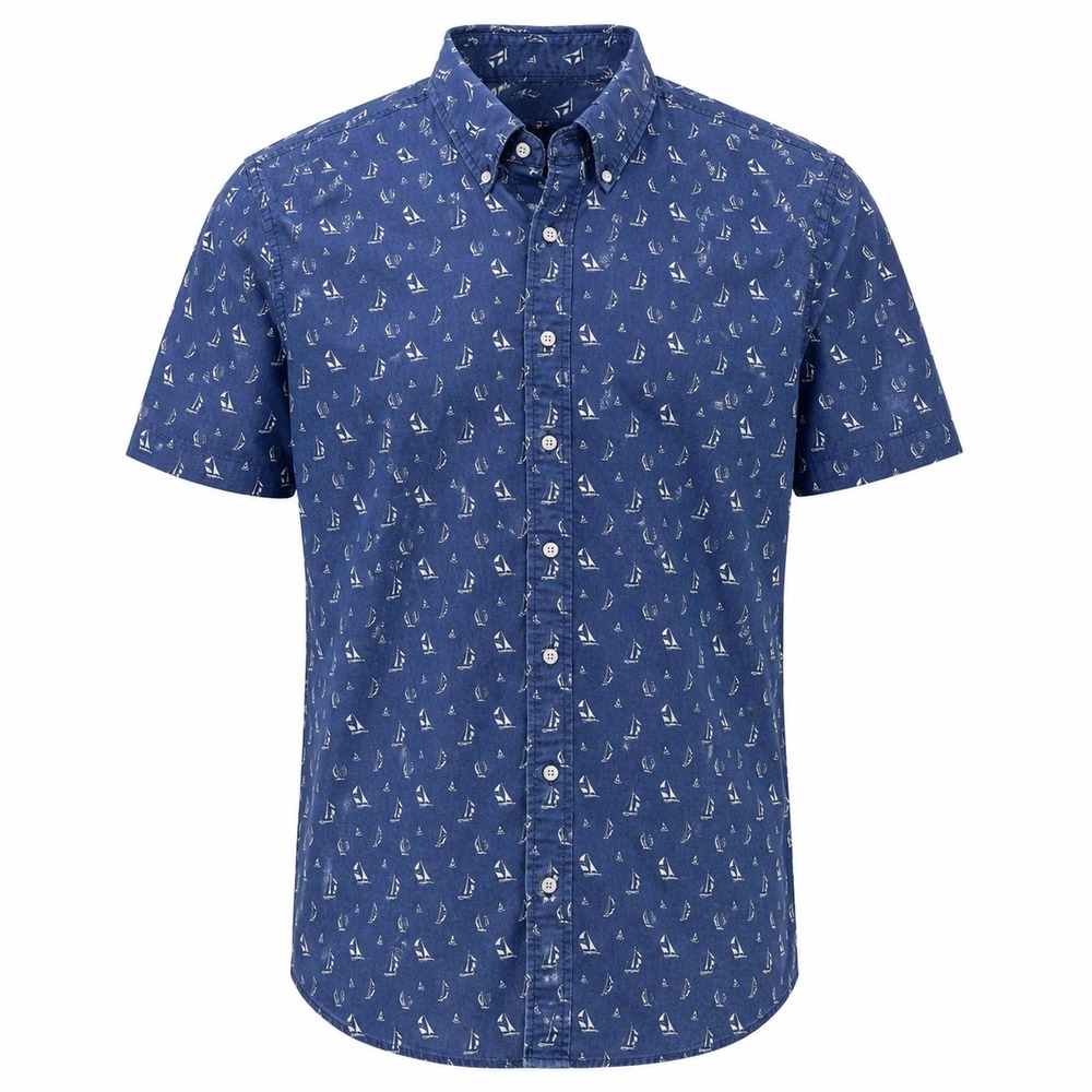 Ralph Lauren Sailboat Short Sleeve Button‎ Down Shirt mens Large Nautical preppy